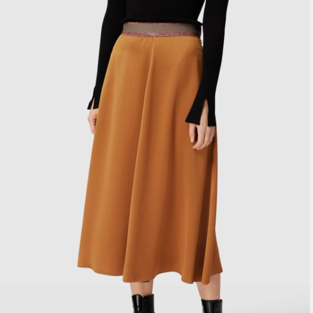 Weekend Max Mara Satin Midi Skirt Brown Size 6 NWT